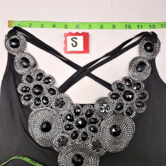 Black Sequined Glitter Applique Blouse Top  Size S   Size M -  NWT - Picture 10 of 11